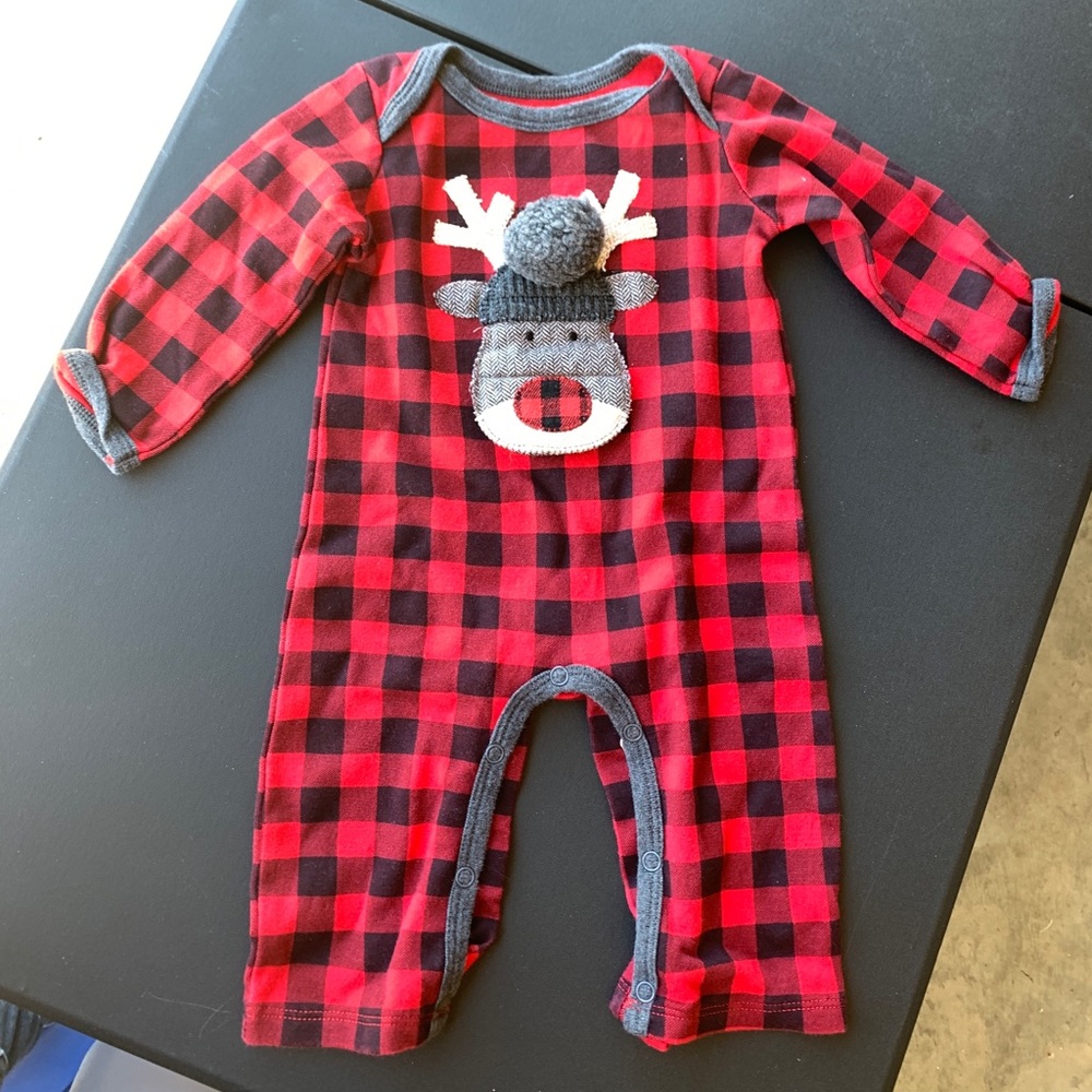 Baby Boys Buffalo Plaid Reindeer Romper